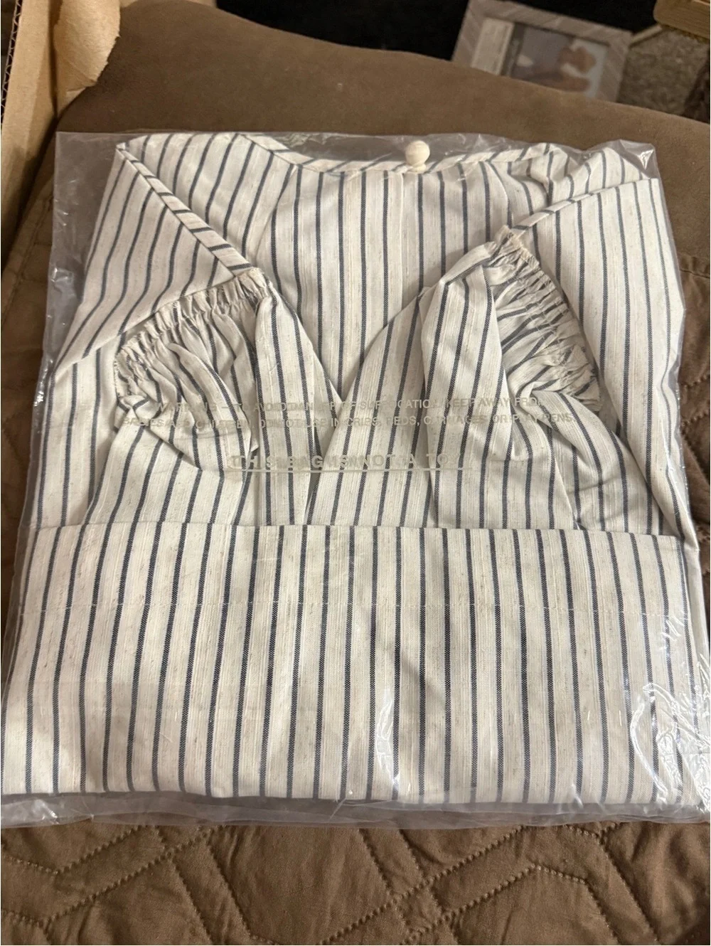 Tuckernuck Blue Linen Stripe Puff Sleeve Edie Top